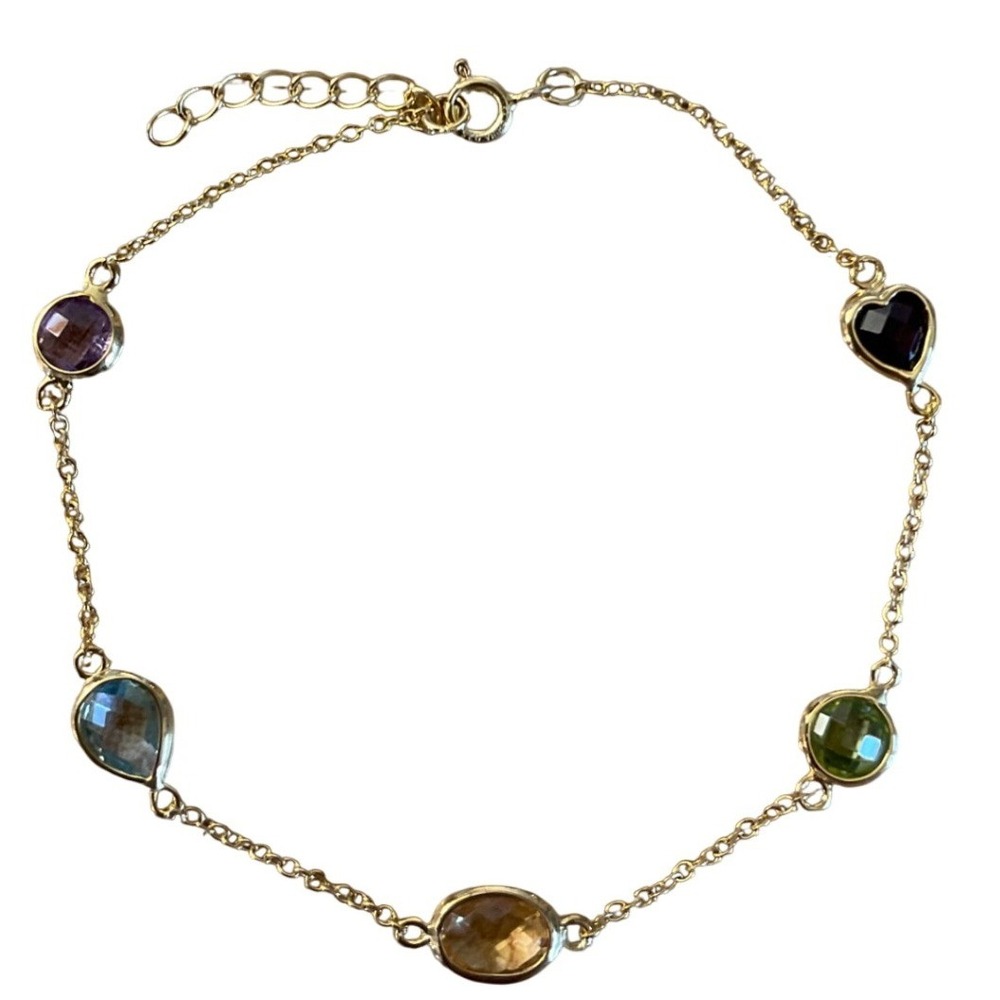 Gemstone Bracelet Rainbow Dainty Whimsical Boho Multi Color Gold Cottagecore